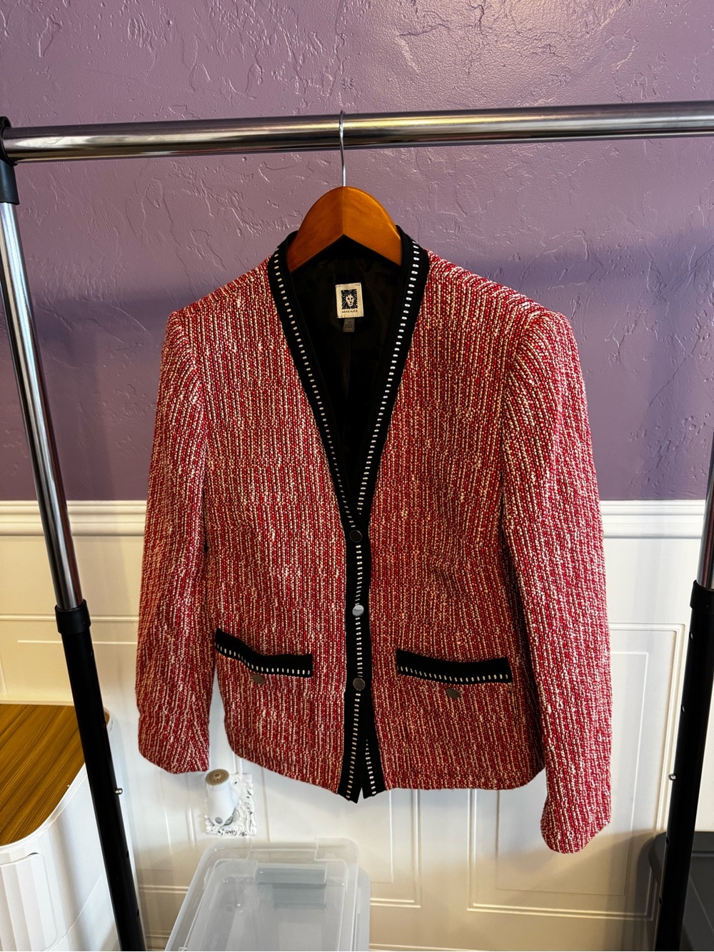 Anne Klein Red Tweed Blazer with Black Trim